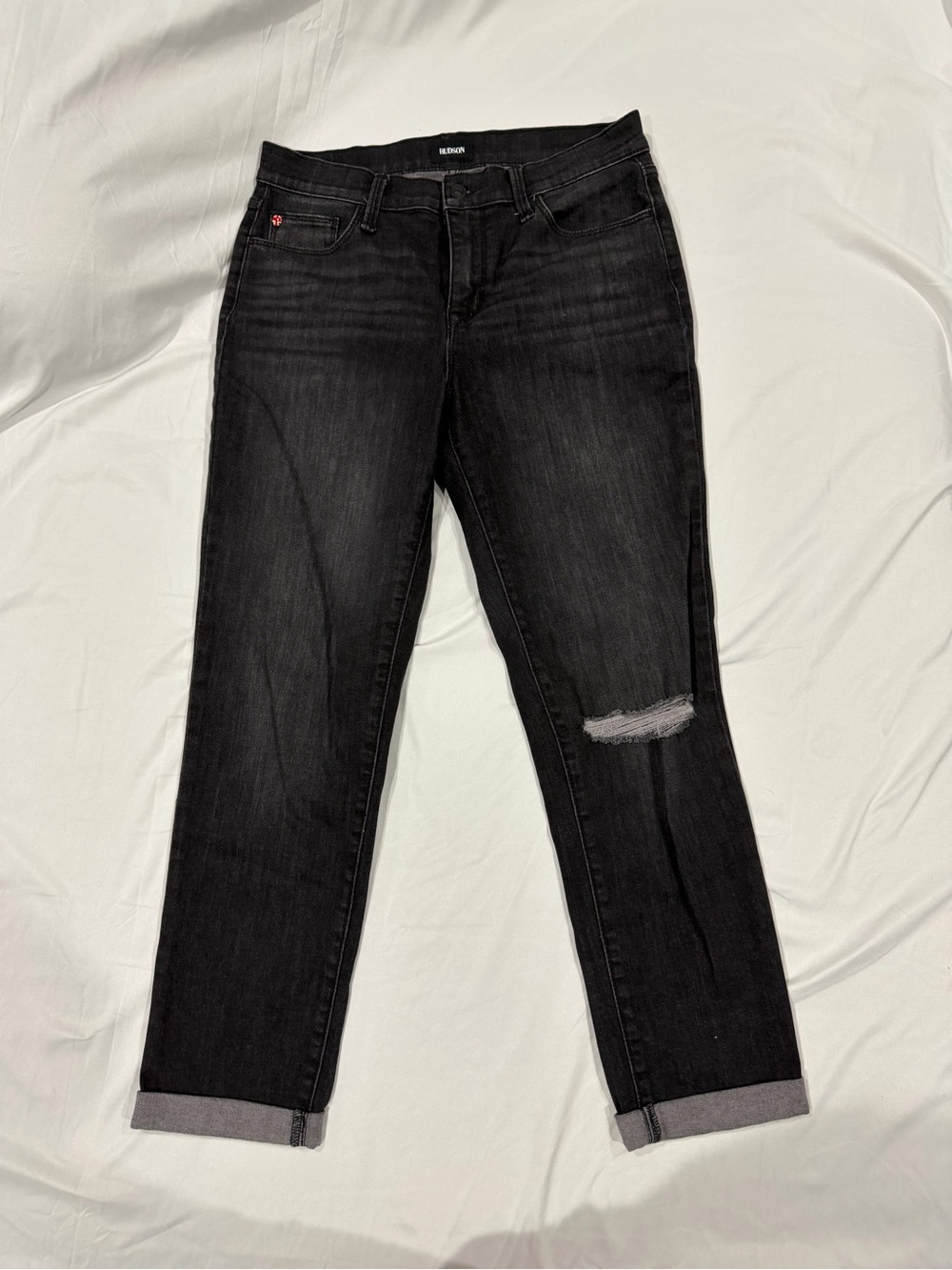 Hudson Black Skinny Natalie Jeans with Knee Rip